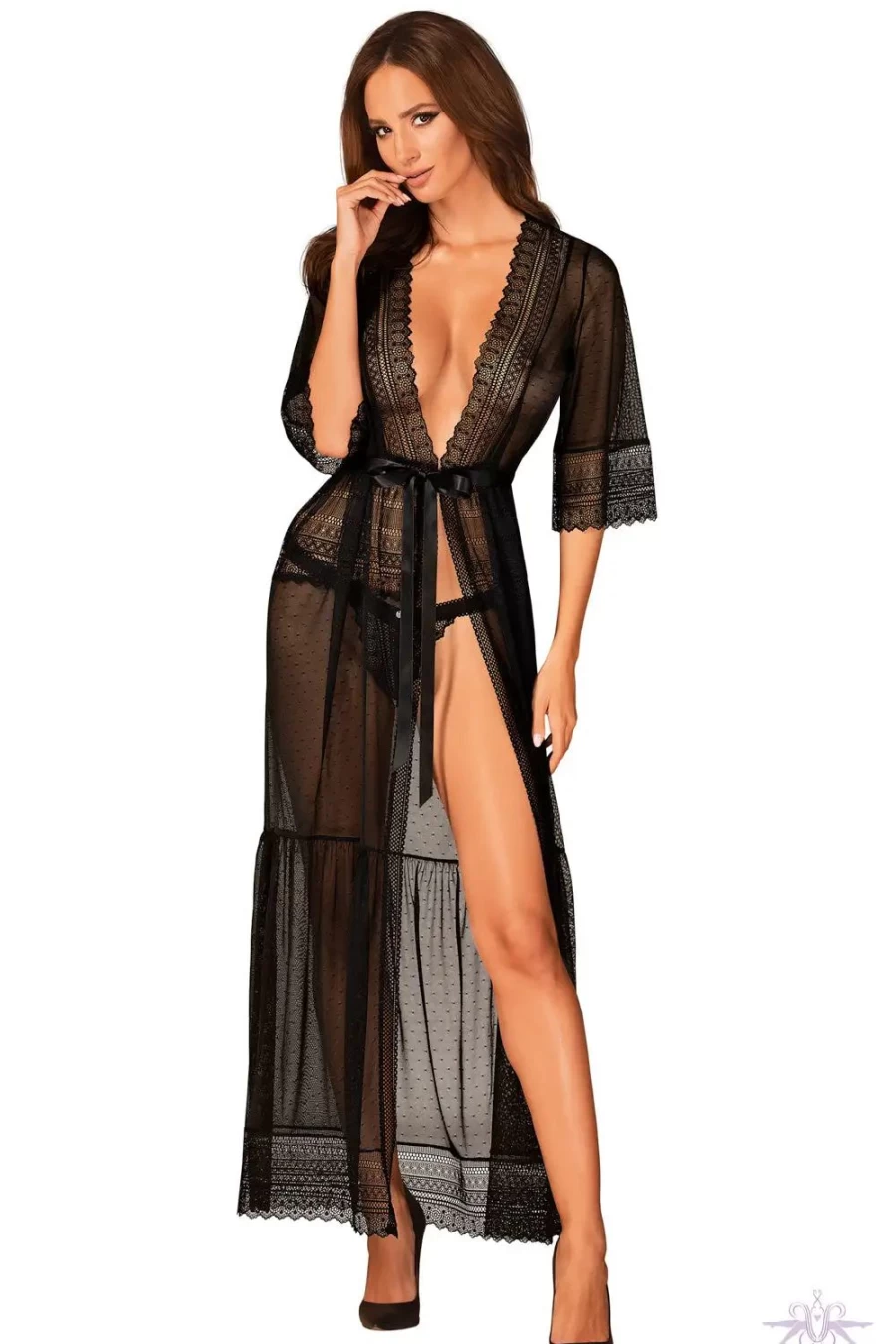 "Sexproducts Black Obsessive Estiqua Peignoir - Elegant Lingerie Nightgown"