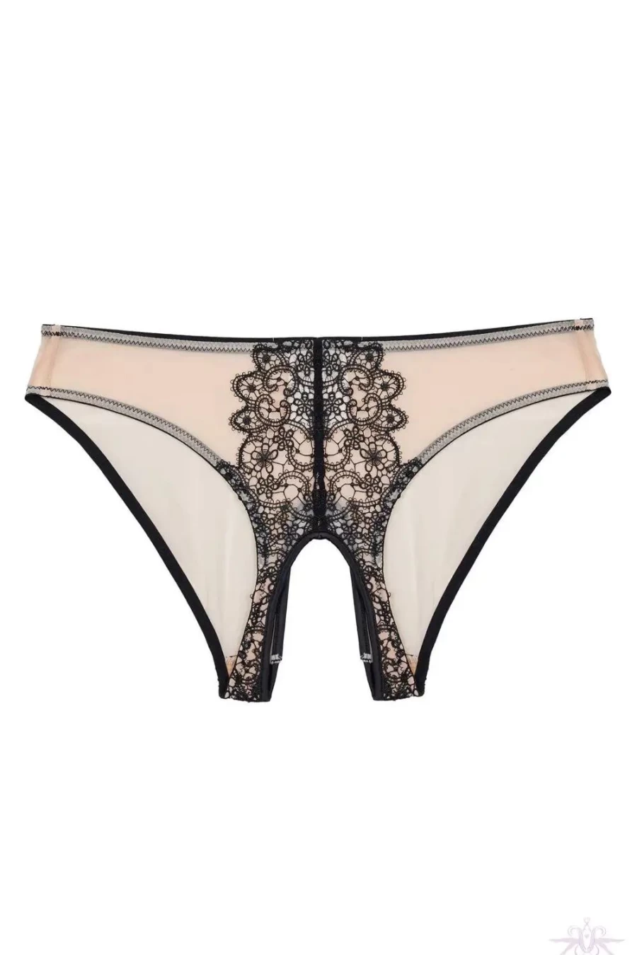 Playful Promises Anaise Open Brief Lingerie - Nude & Black Seductive Underwear by Sexproducts