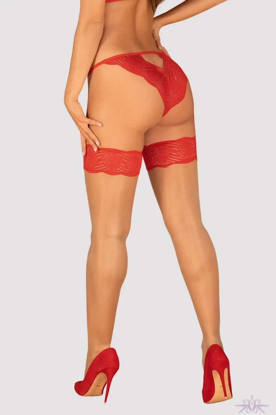 "Sexproducts Stay Ups Thigh High Stockings - Obsessive Mellania Style in Nude & Red"