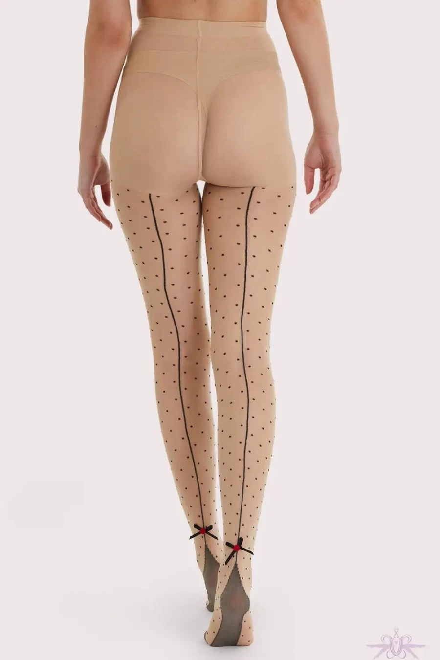 "Sexproducts Nude Dotty Seamed Tights With Bow - Playful Promises Style"