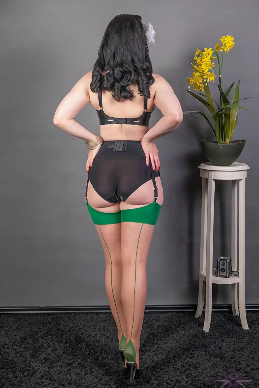 Sexproducts Cinnamon & Green Contrast Seamed Stockings - Vintage Style What Katie Did Inspired Hosiery