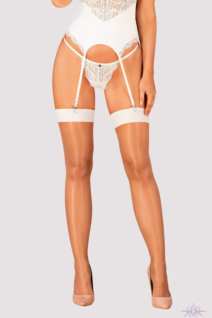 Sexproducts Nude/White Obsessive Amor Bianco Sheer Top Stockings for Women