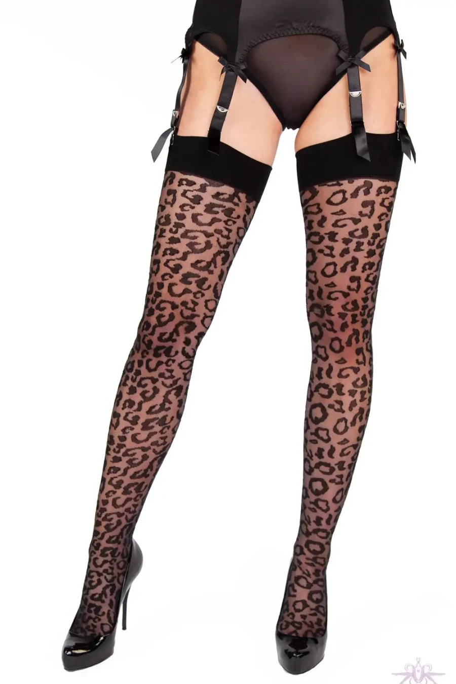 Sexproducts Black Leopard Print Knit Stockings - Stylish & Playful Thigh High Socks