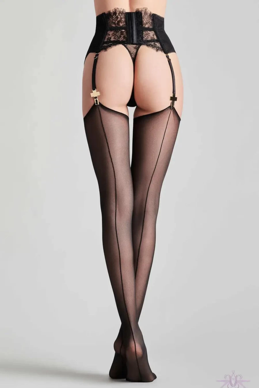 Sexproducts Black Sheer Seamed Stockings - Cut & Curled Design for Elegance