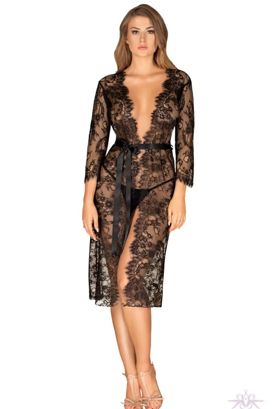 "Sexproducts Black Obsessive Lace Peignoir - Elegant Lingerie Nightgown"