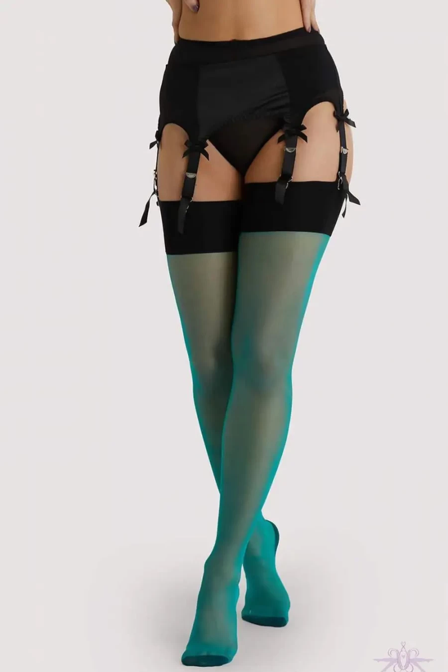Playful Promises Bow Seamed Stockings in Jade by Sexproducts - Elegant & Stylish Hold-Ups