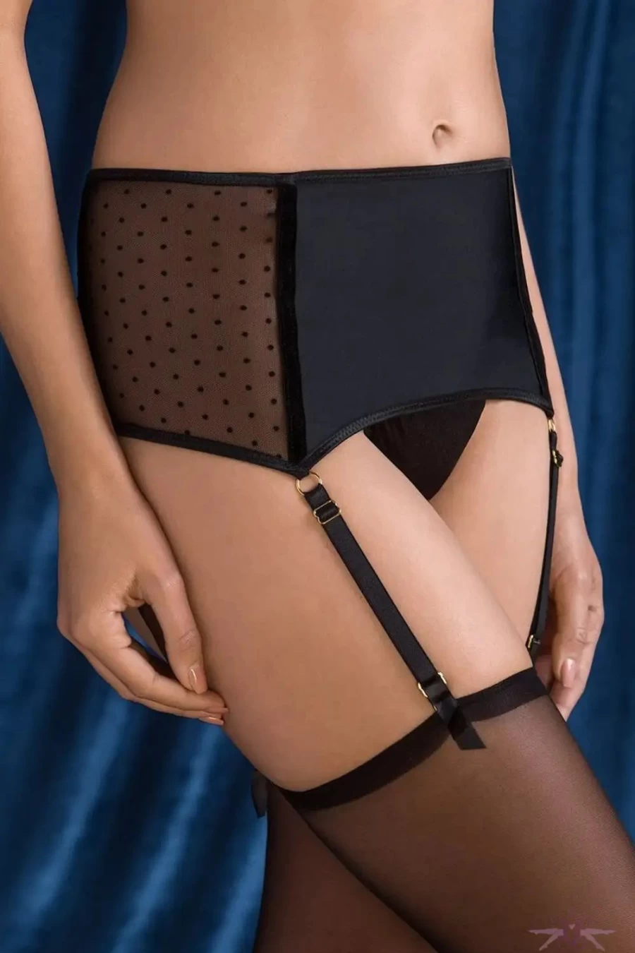 Black Gabriella Stella Suspender Belt with Dots - Sexproducts Elegant Lingerie Accessory