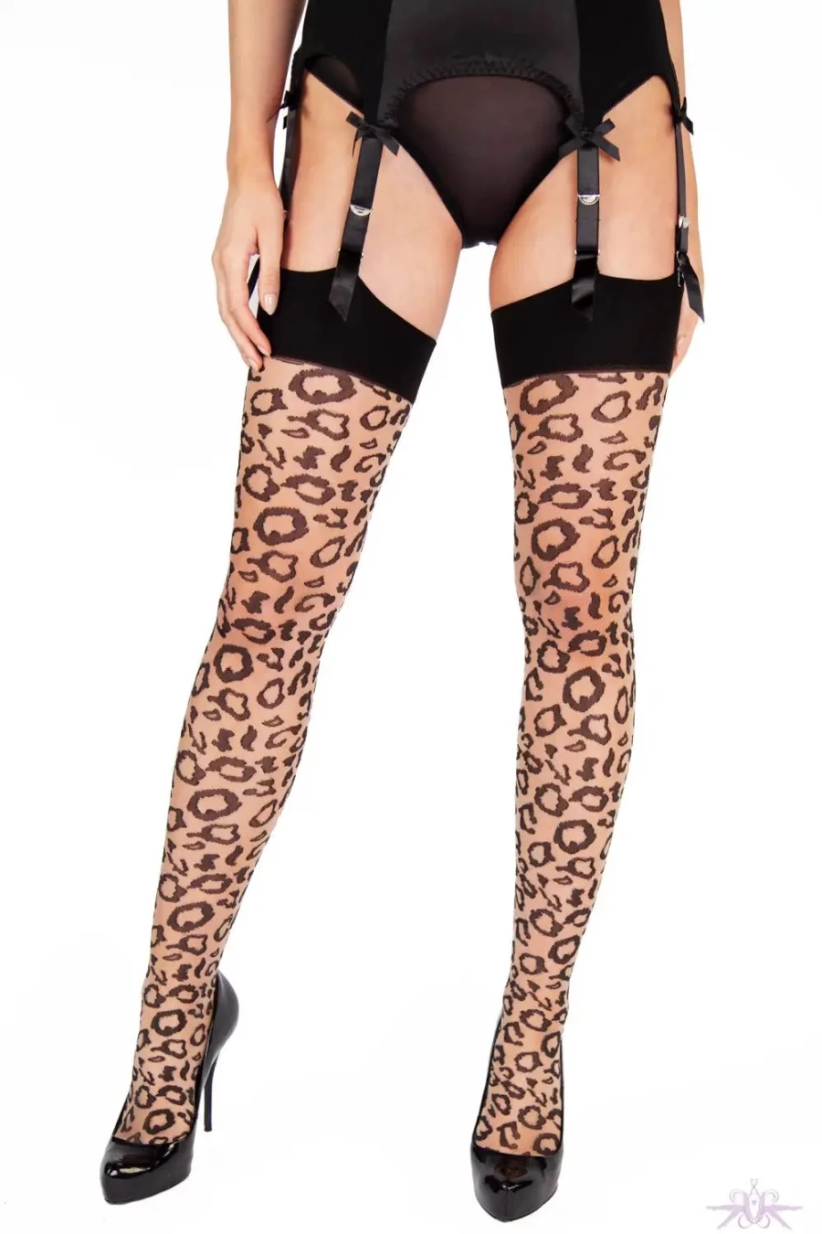 Sexproducts Nude/Black Leopard Print Knit Stockings - Playful & Stylish