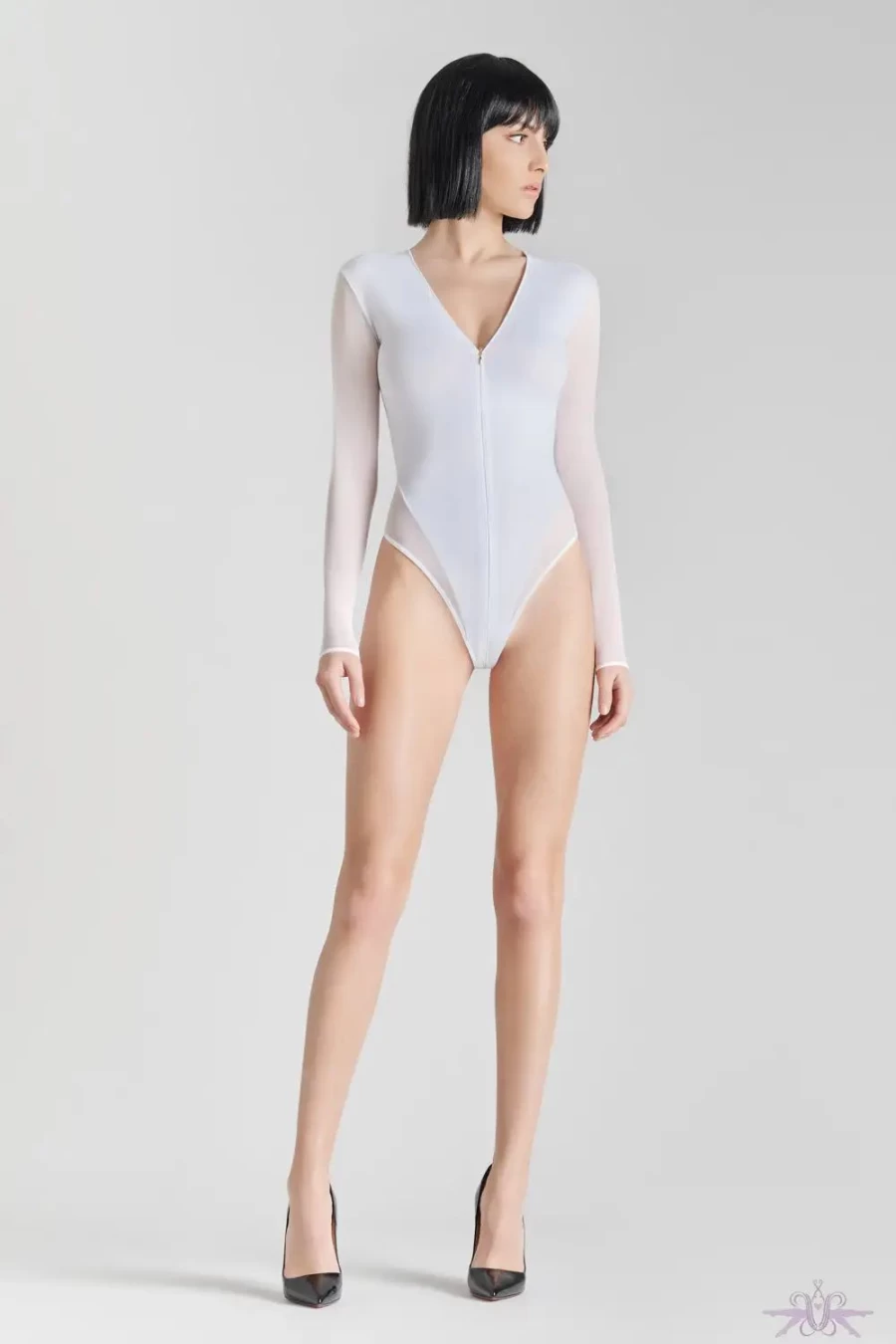 Sexproducts White Maison Close Pure Tentation Long Sleeve Thong Bodysuit Lingerie